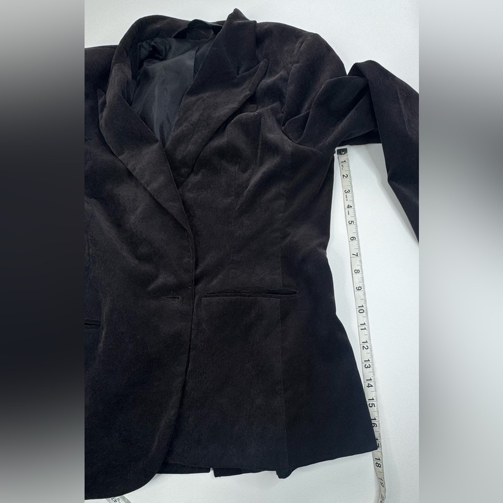 Norma Kamali Corduroy One Button Fitted Black Lined Blazer Womens Size 16 - Picture 8 of 11